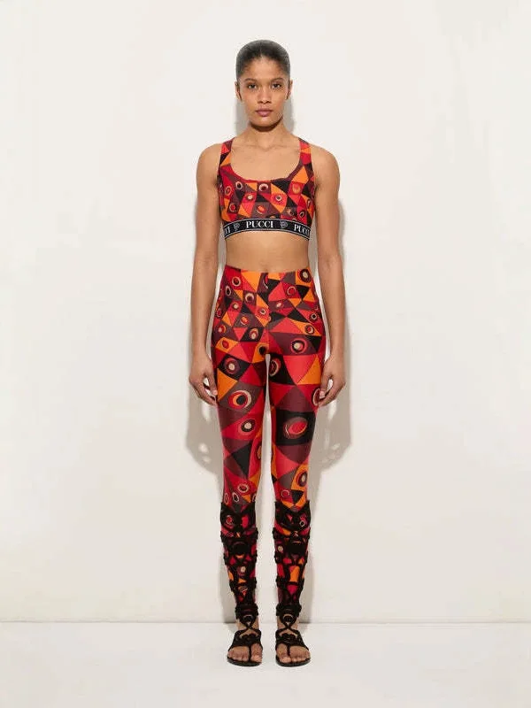 Conjunto de Dos Piezas con Estampado Abstracto de Triángulos y Círculos para Mujer, Top Corto sin Mangas y Pantalones Largos, Ropa Deportiva Sexy para Club