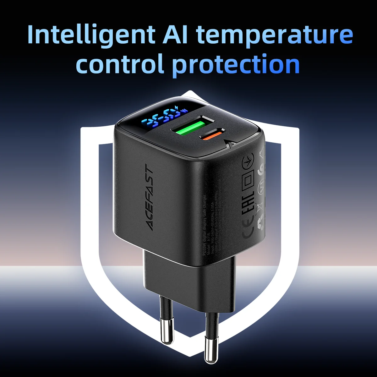 Cargador de teléfono USB C de carga rápida ACEFAST GaN de 35 W para Samsung S25 S24, adaptador de pared con carga rápida PD QC y pantalla digital LED.