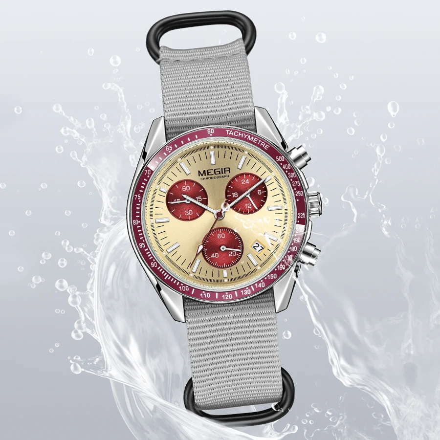 Relojes MEGIR con cronógrafo de cuarzo, reloj de pulsera deportivo resistente al agua para hombre con correa de nailon a la moda, punteros luminosos con fecha, regalo para hombre