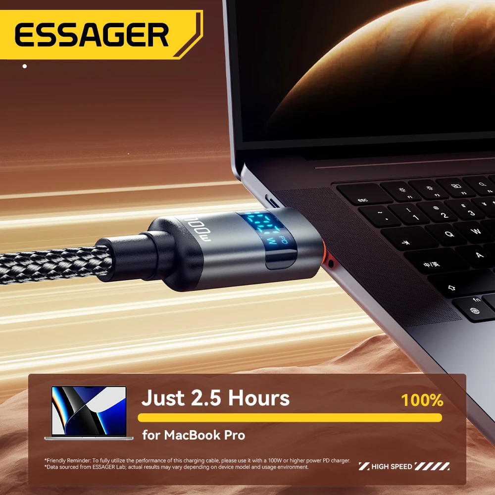 Essager 100W tipo C a tipo C Cable 5A PD carga rápida USB C a USB C Cable de pantalla para Macbook portátil iPad Xiaomi iPhone 16 15
