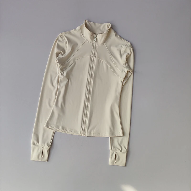 Traje de Yoga para mujer, chaqueta deportiva de manga larga con cuello levantado de gama alta, entrenamiento para correr, Top deportivo, traje para correr a prueba de viento