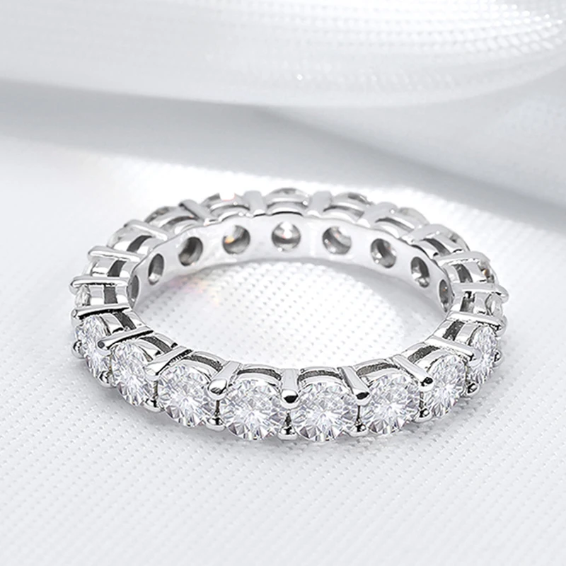 Anillo de moissanita completo Smyoue de 2-5mm para mujer, bandas de eternidad de boda brillantes, joyería de plata de ley 100% S925, anillo clásico