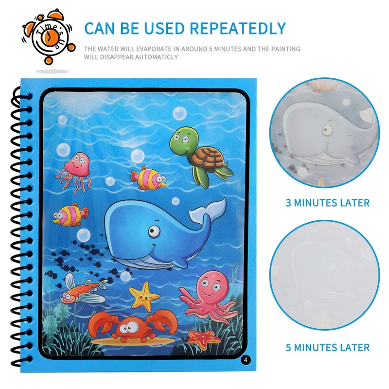 Libro mágico con dibujo al agua, juguetes Montessori, libro para colorear reutilizable, libro mágico de dibujo al agua, educación temprana sensorial para niños