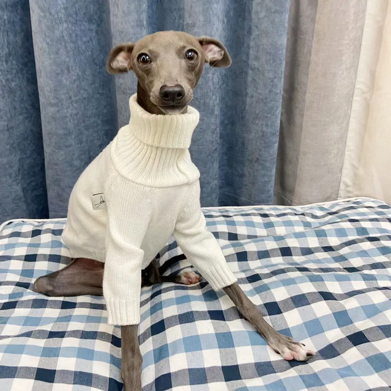 Suéter de galgo italiano, suéter de punto blanco con cuello alto Whippet, ropa cálida para mascotas