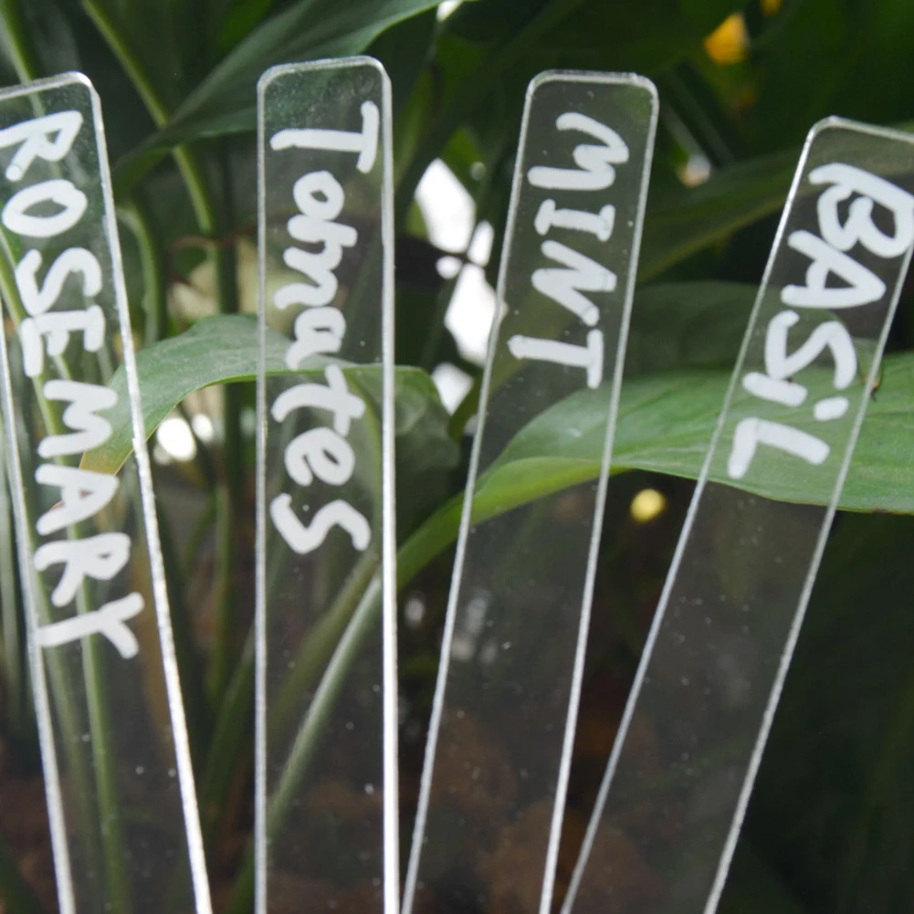 1 Juego de señales de hierbas acrílicas transparentes y ecológicas, etiqueta de plantas, etiqueta de planta acrílica ecológica, marcadores tipo T para jardinería
