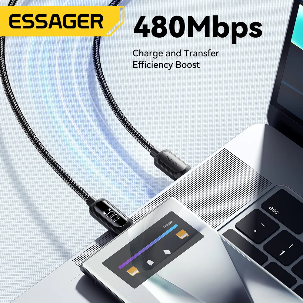Essager 100W USB C a tipo C Cable para iphone 15 Huawei PD 5A Cable de carga rápida para Macbook iPad Pro Tablet Cable de ordenador portátil