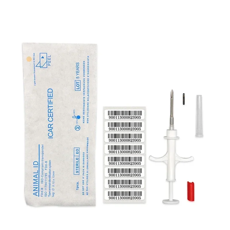 20 piezas Microchip para mascotas 134,2 KHz jeringa para animales EM4305 Chip de identificación ISO11784/11785 FDX-B Microchip de inyección de animales para perros y gatos