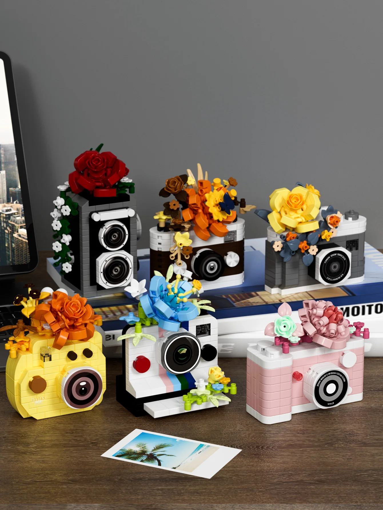 Bloques de Construcción de Cámara Vintage y Flores, Juguetes DIY, Ladrillos de Partículas Pequeñas, Rompecabezas de Ensamblaje, Regalos para Amigos, Regalos de Navidad