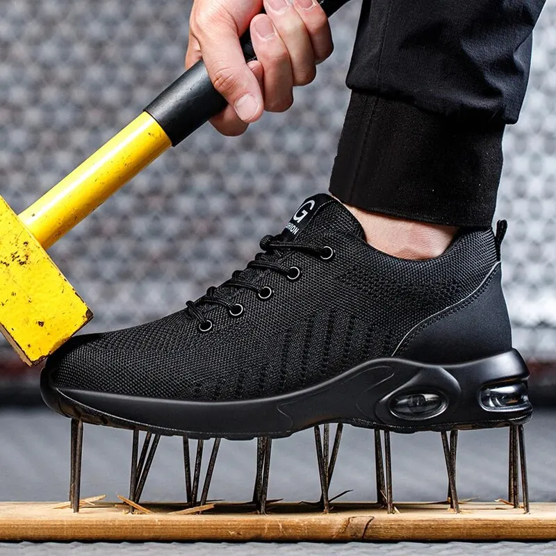 Zapatos de seguridad con amortiguación de aire para hombres y mujeres, zapatillas de trabajo transpirables, zapatos con punta de acero, zapatos protectores de seguridad ANTIPERFORACIONES