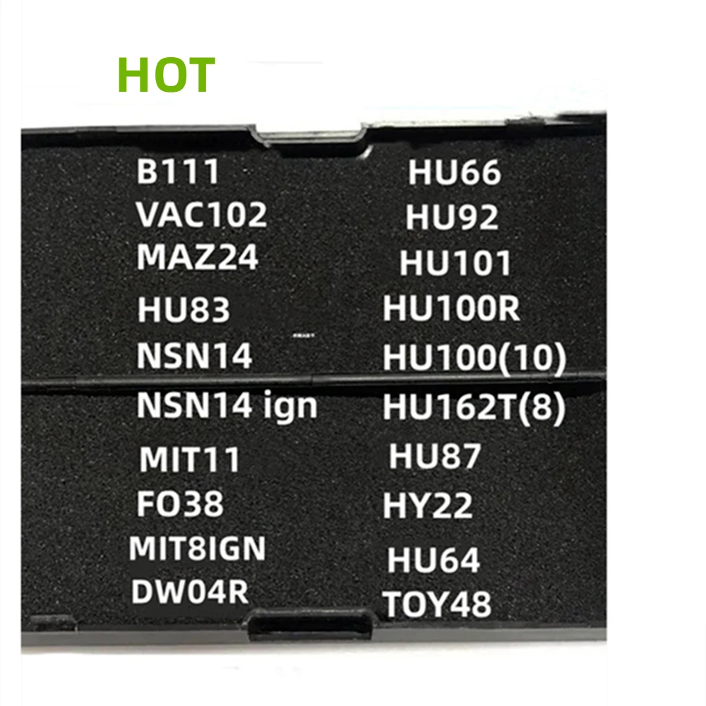 Lishi 2 en 1 HU83 VAC102 HU87 MAZ24 NSN14 FO38 DW04R MIT11 MIT8IGN HU66 HU100 HU64 HU101 HU100R HU92 HU162T(8) TOY48 HY22