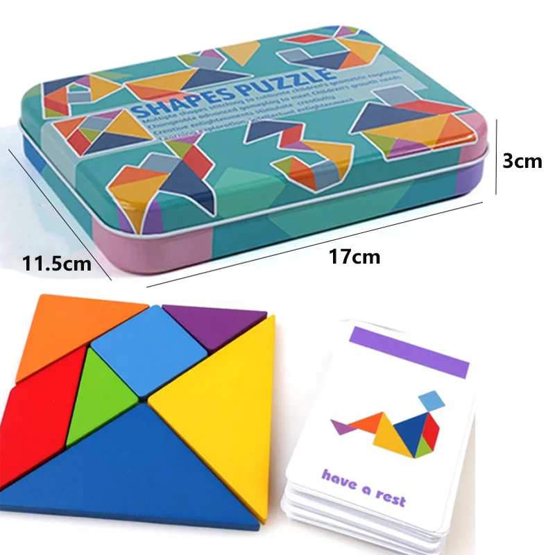 Rompecabezas de animales con diseño de madera 3D, juguete Tangram colorido para niños, juegos de clasificación de educación temprana Montessori, juguetes, regalo para niños