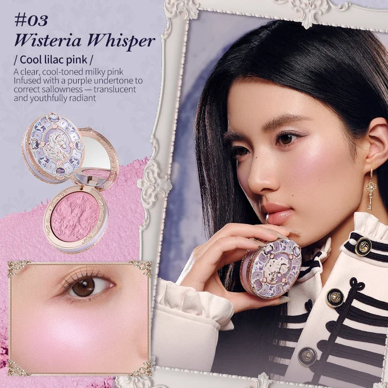 Flower Knows Knight Unicorn Collection, Rubor en Polvo Satinado Mate, Maquillaje Coreano, Rubor de Larga Duración, Resistente al Agua, Maquillaje