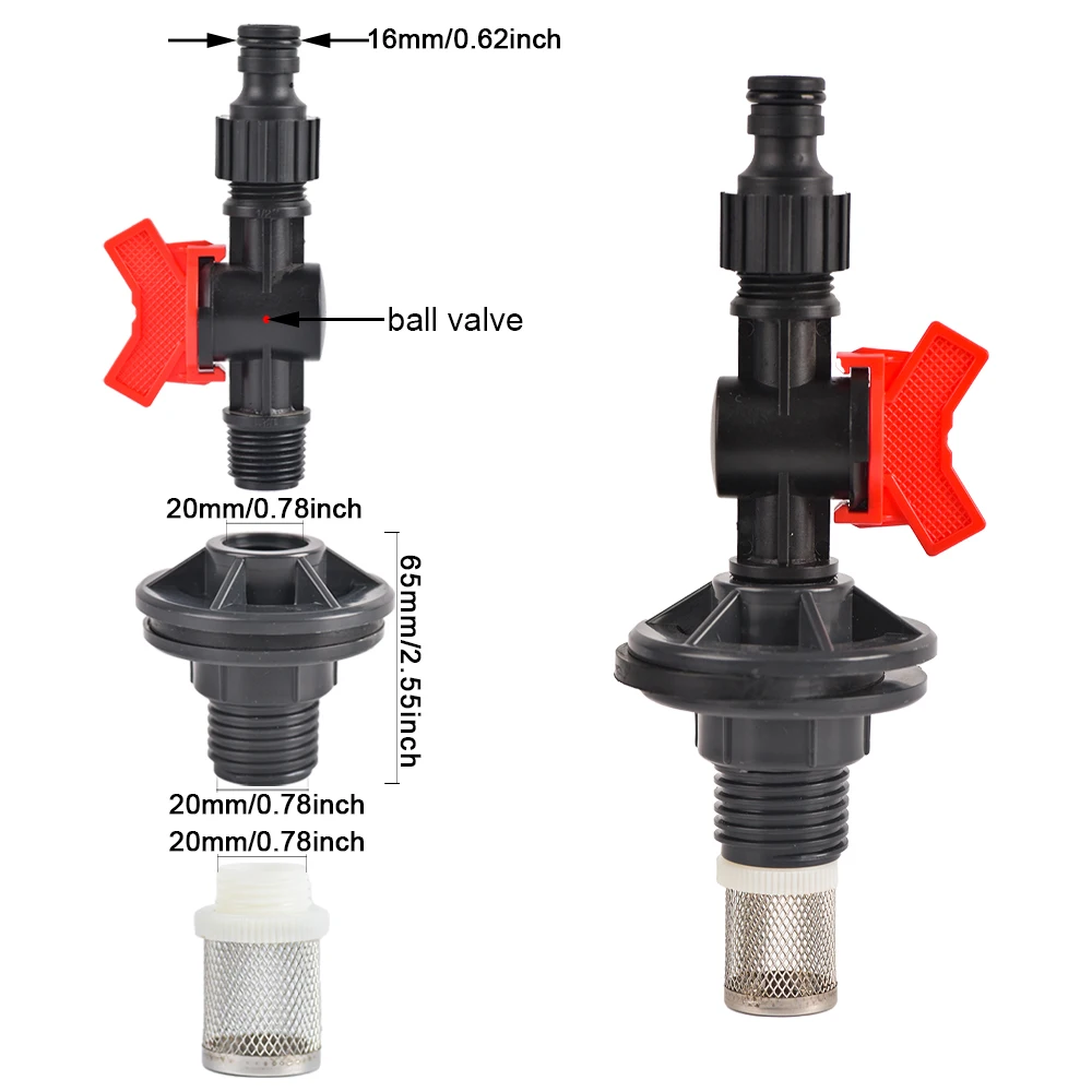 Kit de grifo de barril de lluvia con espiga de PVC de 1/2 y 3/4 pulgadas para barriles de lluvia, acuarios, tanques de agua, bañeras, piscinas, accesorio para manguera de jardín