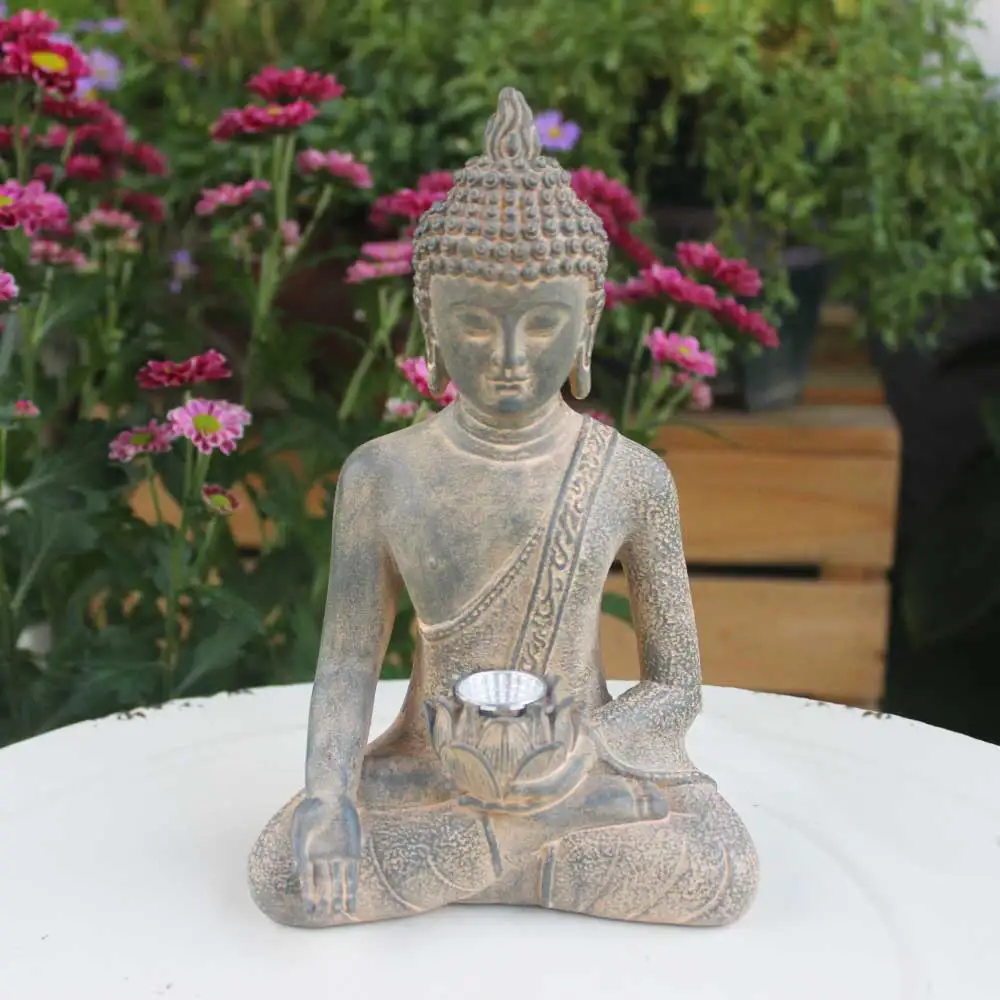 Estatua de Buda meditando Solar, decoración de jardín, luces exteriores, figuritas de jardín Zen impermeables, adornos para Patio, césped y hogar