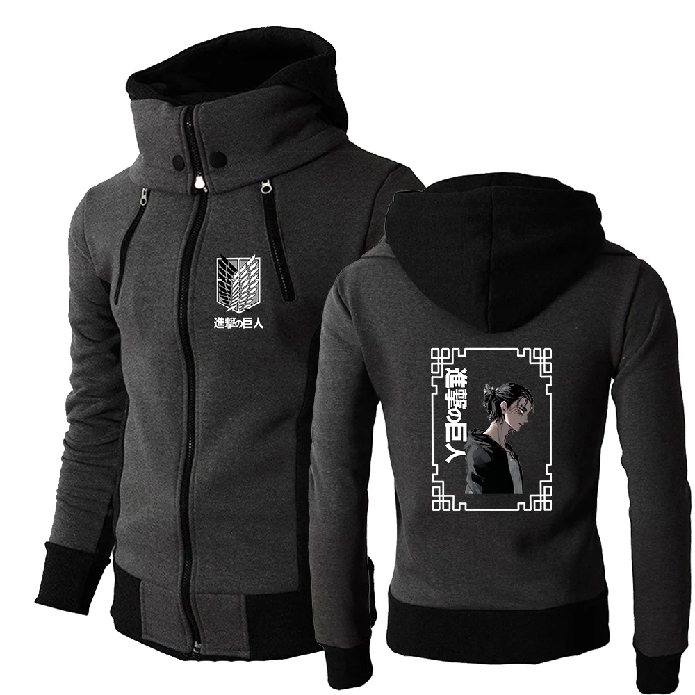 Chaqueta de Anime japonés 2025, sudaderas con capucha con cuello levantado para hombre, abrigo cómodo deportivo con estampado de logotipo de Attack on Titan, primavera y otoño
