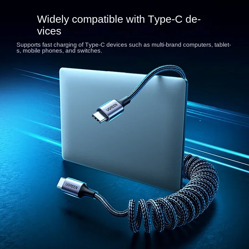 UGREEN Cable USB tipo C de resorte para coche Cable USB C a USB C 100W PD carga rápida para Apple huawei Samsung iPhone 15 pro Max datos 5A