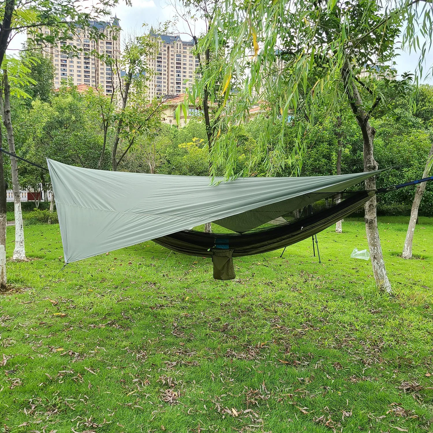 Mosquitera portátil de nailon para acampar, hamaca con toldo impermeable para moscas de lluvia, lona para cama colgante al aire libre para dormir