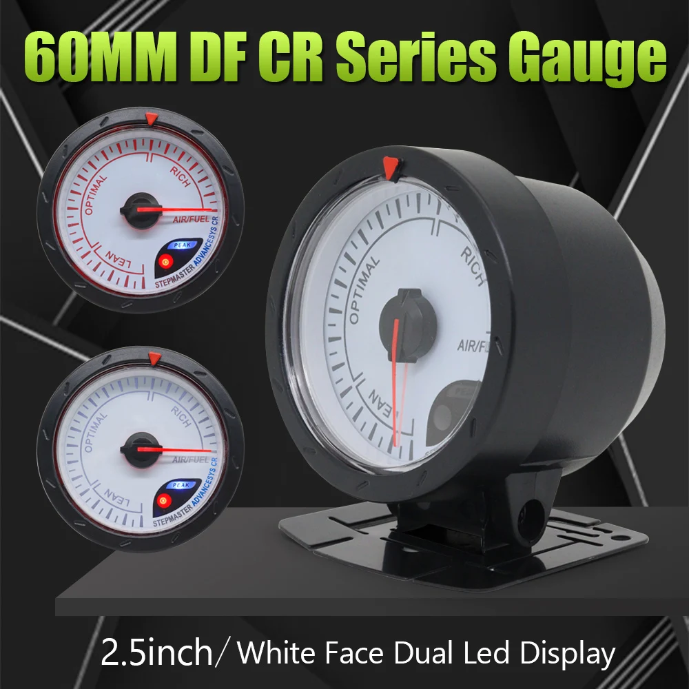 Medidor de coche de 60mm, temperatura del agua, temperatura del aceite, tacómetro de presión, voltios, aire, escape de combustible, GAS, RPM, medidor facial blanco
