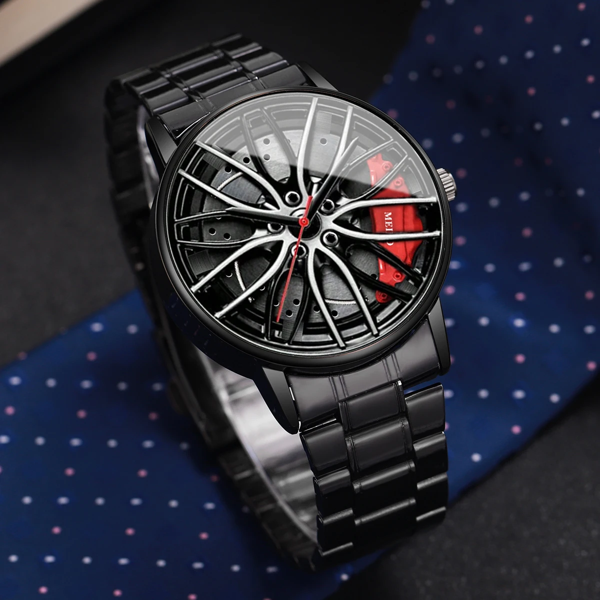 Relojes deportivos de moda para hombre, rueda de coche 3d, reloj de pulsera con banda de acero inoxidable, reloj de cuarzo para hombre, relojes para hombre