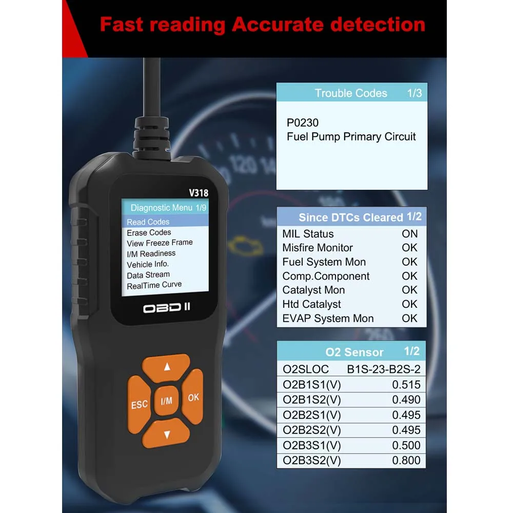 Escáner V318 OBD2, instrumento de diagnóstico de fallos de coche, lectura del motor, clarear la malfunción del motor, herramientas mecánicas de luz, 10 idiomas