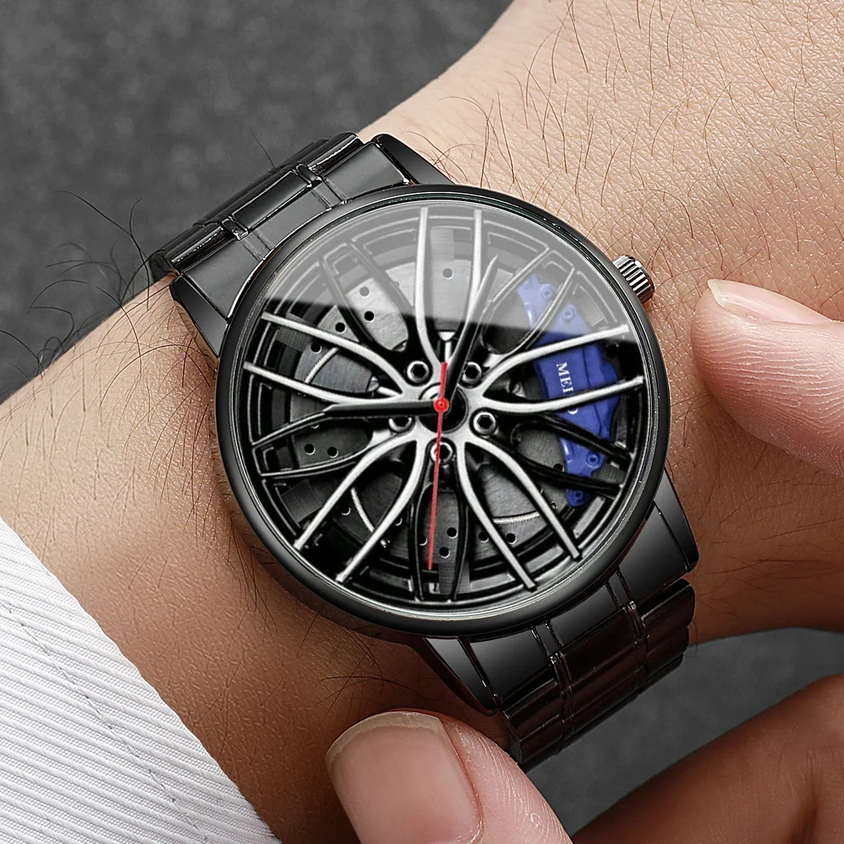 Relojes deportivos de moda para hombre, rueda de coche 3d, reloj de pulsera con banda de acero inoxidable, reloj de cuarzo para hombre, relojes para hombre