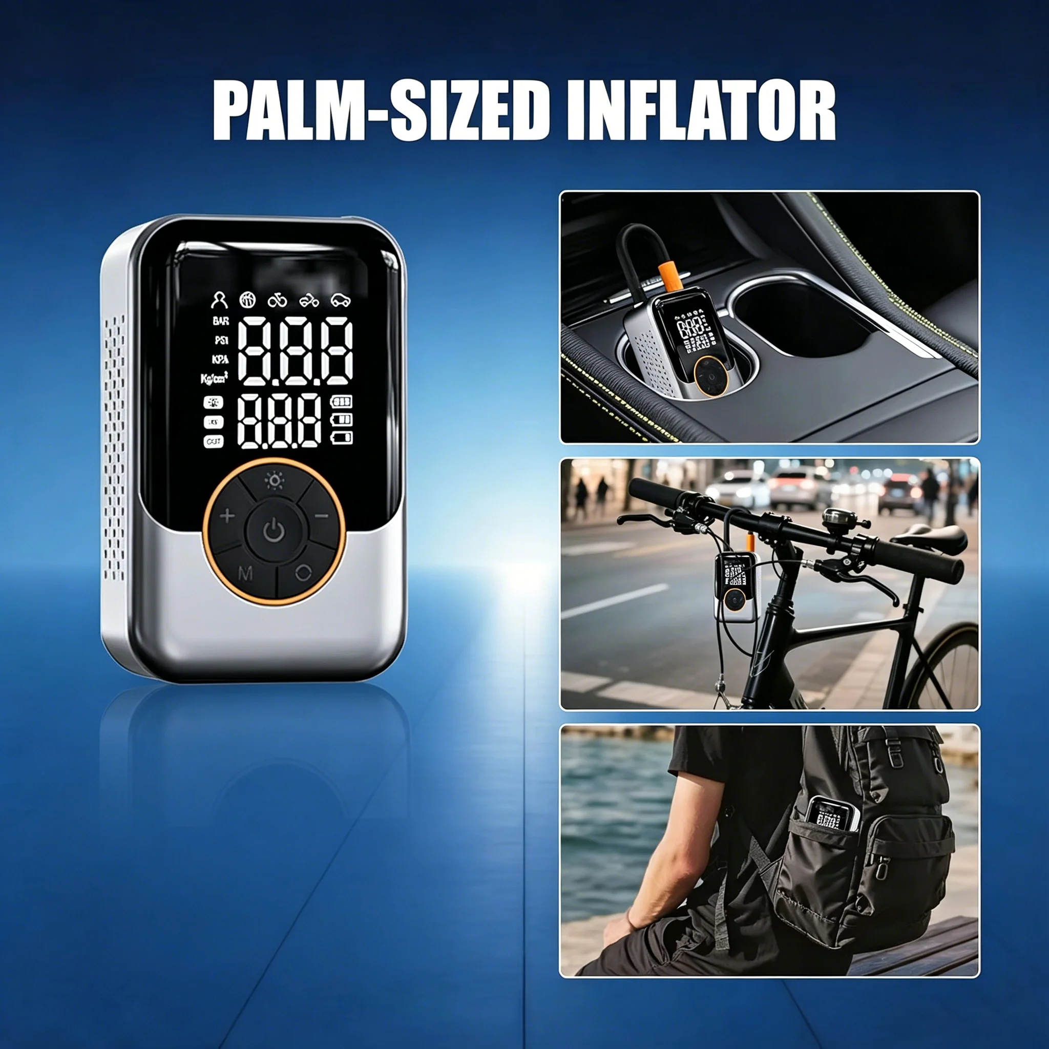 Bomba de aire portátil inalámbrica, inflador de neumáticos de coche, compresor de aire eléctrico con pantalla LCD, inyector de aire para bicicleta, coche, motocicleta, neumáticos y balones.