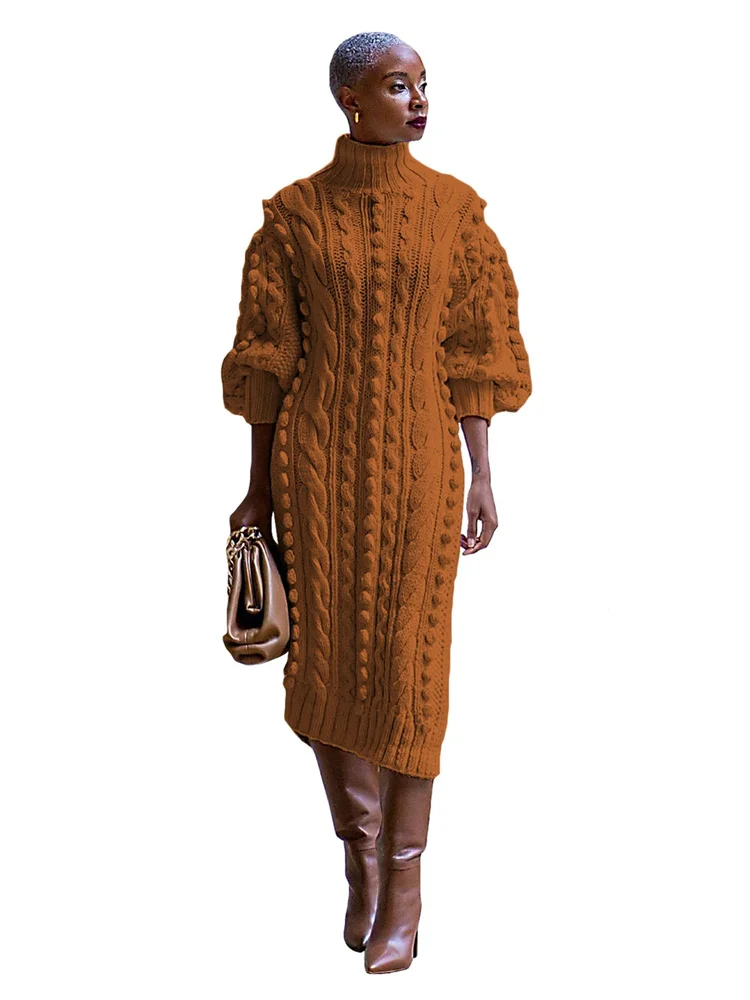Wmstar-Jersey informal de manga larga para mujer, vestidos largos de punto con abertura y cuello alto, buena calidad, venta al por mayor, envío directo, invierno, 2024