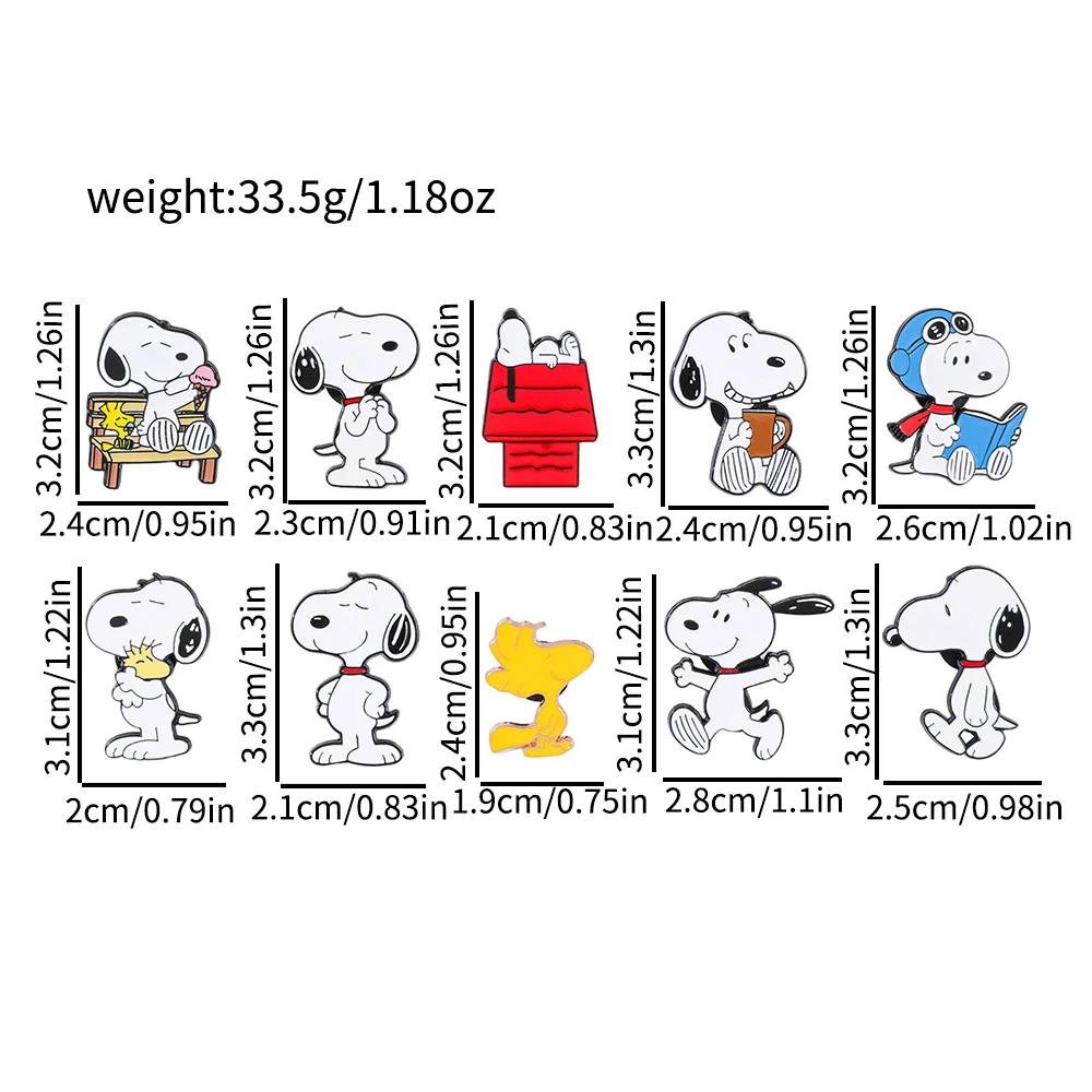Set de 10 Broches de Esmalte de Snoopy, Dibujos Animados de Charlie Brown y Woodstock, Broches Metálicos Kawaii de Anime, Lindos Pins para Mochila