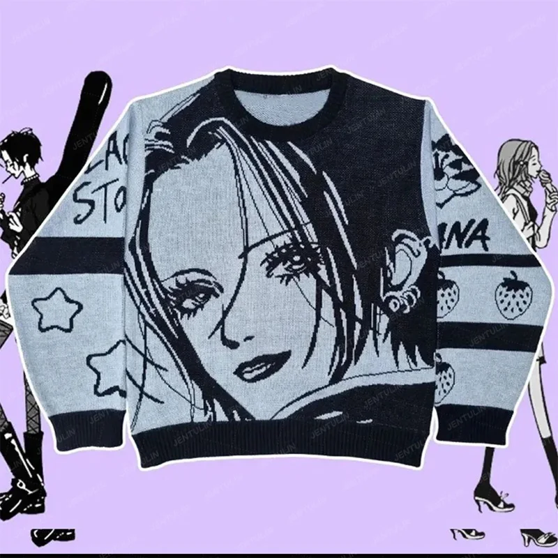 Suéter con Estampado de Chica de Dibujos Animados Estilo Y2K Harajuku, Sudadera Holgada de Manga Larga para Mujer, Estilo Anime Japonés, Gótico Retro de los 2000s