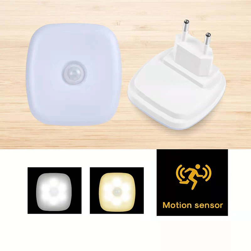 Luz LED nocturna inalámbrica con Sensor de movimiento, enchufe europeo, luz nocturna para niños, mesita de noche para el hogar, dormitorio y pasillo, 1/2 Uds.