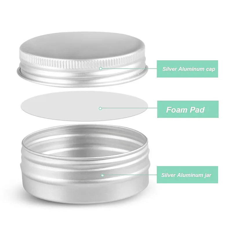 50 Uds 5g 10g 15g 20g 30g 50g 60g 80g 100g tarros de aluminio de estaño Metal vacío cosmético cuidado de la cara crema de ojos bálsamo labial brillo embalaje
