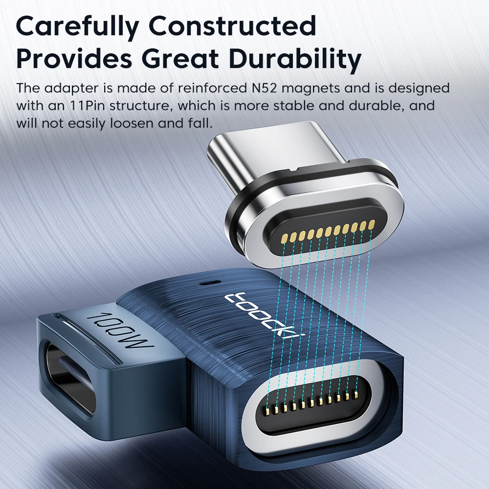 Toocki-adaptador magnético USB C de 100W a tipo C para Xiaomi, Huawei, pantalla LED, conector OTG, convertidor hembra USB C para Oneplus LG