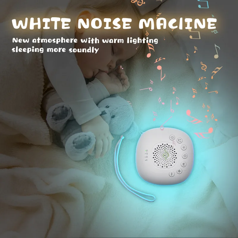 Máquina portátil de ruido blanco, ayuda para dormir con luz LED para respirar y 20 tipos de música ligera, dispositivo de meditación para relajación