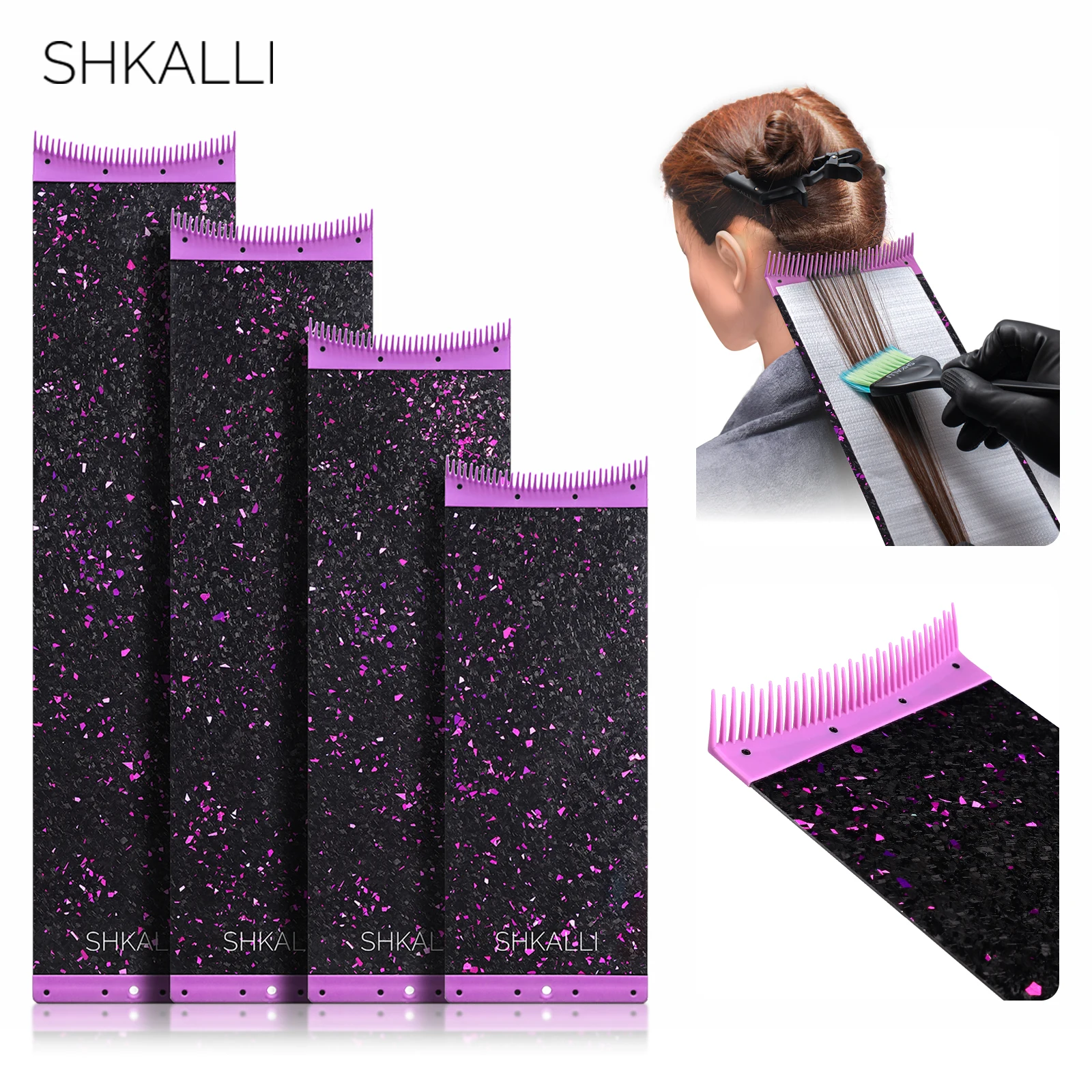 SHKALLI Tabla de fibra de carbono para teñir el cabello con peine integrado, copos de purpurina, herramienta profesional ligera para mechas