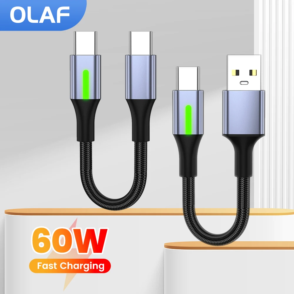 0,25 M 0,5 M Cable corto USB C a USB C 60W USB A a tipo C Cable de carga rápida para iPhone 15 16 Samsung portátiles iPad Power Bank
