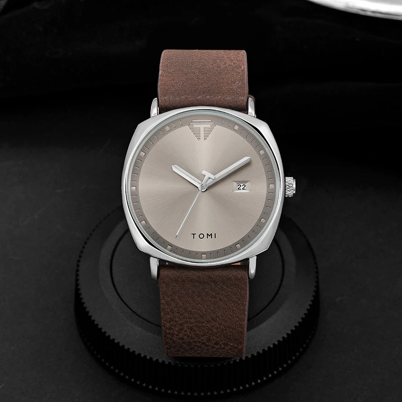 TOMI Reloj para hombre Reloj deportivo de moda minimalista Calendario Reloj de cuarzo informal de cuero