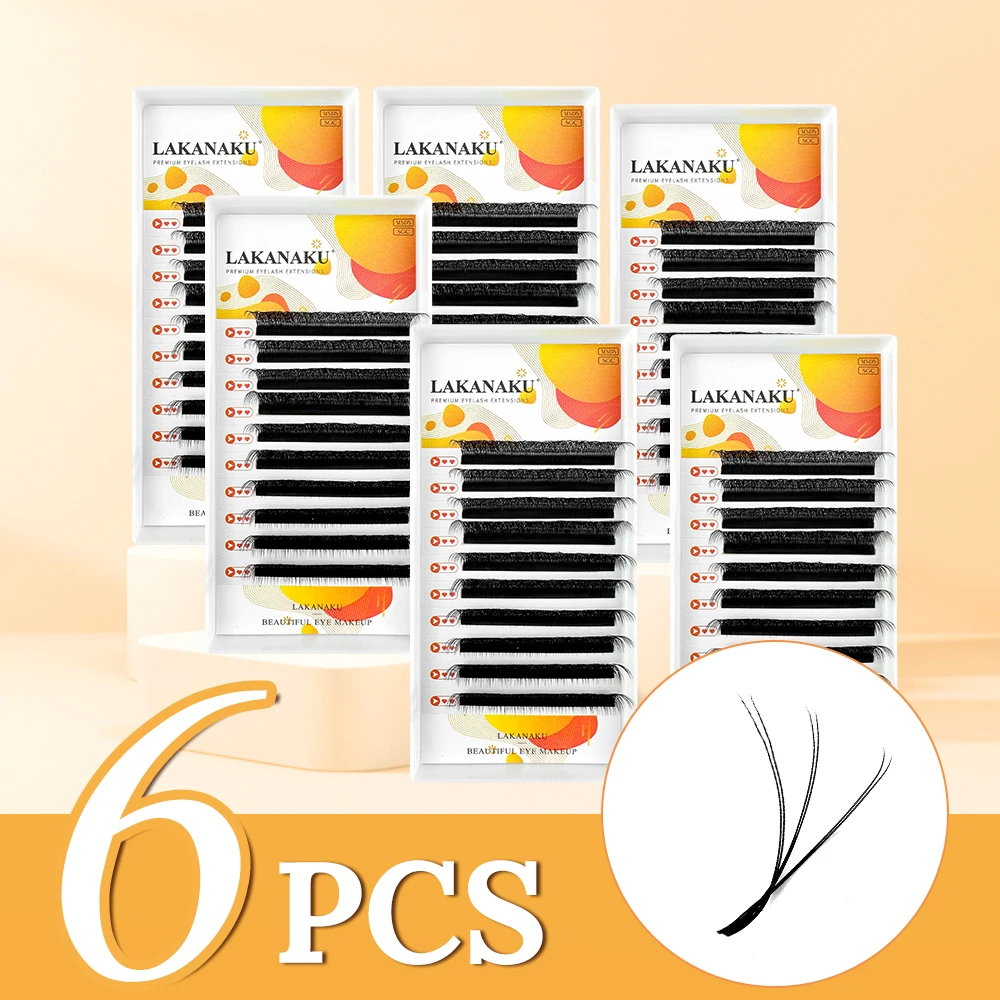 LAKANAKU 6 bandejas 6D extensiones de pestañas en forma de W volumen Egipcio Cilios completos Natural Fio 6w pestañas suaves ventiladores