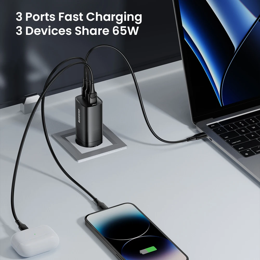 Cargador USB C GaN de 65W PPS 45W PD QC 3,0 tipo C carga rápida para Samsung iPhone 15 14 13 Pro teléfono MacBook portátil cargadores rápidos