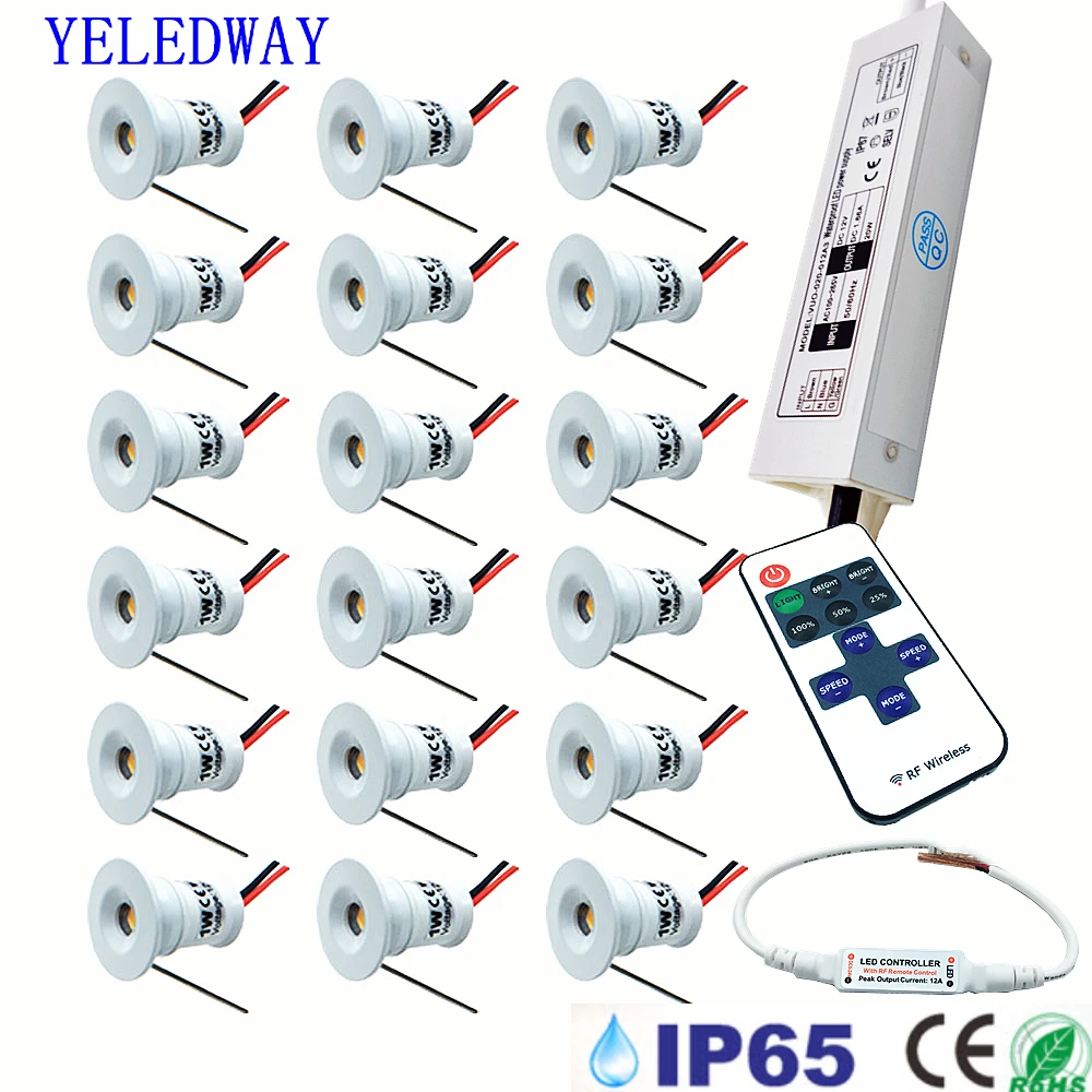 Mini focos Led de 12V con Control remoto, foco de 1W, luces de armario de escaleras regulables, iluminación empotrada de techo de 220V