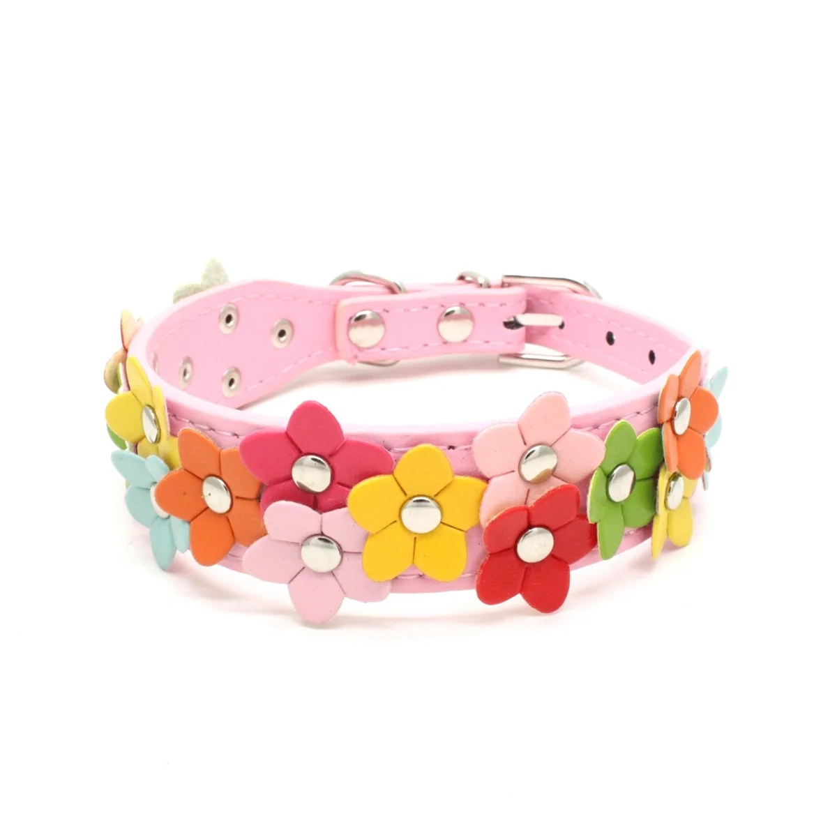 Collar portátil de flores para perro, correa de cuero PU con cadena para gato, correa para el cuello para Animal pequeño, medio y grande, peluche, Chihuahua, Pug, moda