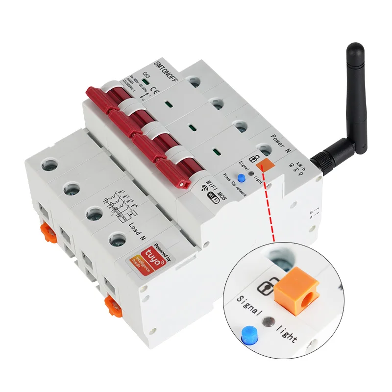 Interruptor inteligente WiFi 4P MCB 63A RS485, temporizador con medidor prepago, Protector de corriente y voltaje, Control por voz, Alexa y Google Alice, Tuya