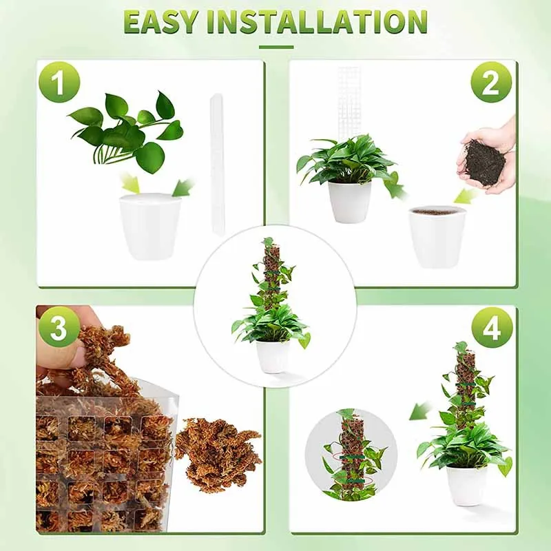 Columna de musgo de agua para plantas trepadoras de 24/36/48 pulgadas, poste de musgo de plástico para interiores, soporte de esfagnum, palos de plantas en macetas, jardín de crecimiento