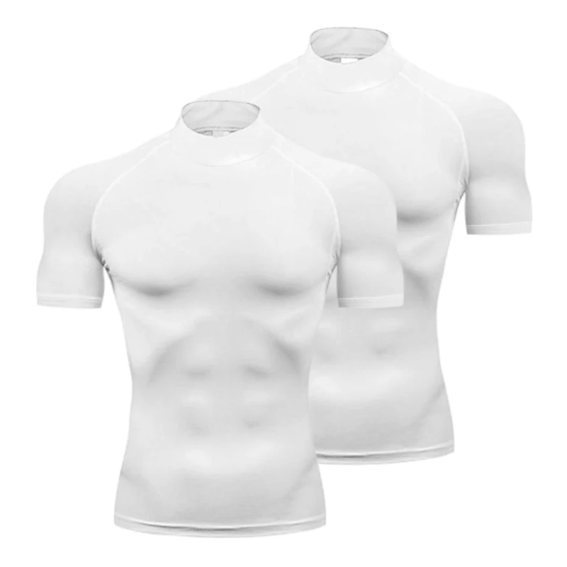 1/2 Uds. Camisas de compresión para hombre, camisetas para correr de verano, camisetas deportivas elásticas de secado rápido con cuello alto, camiseta de manga corta para gimnasio atlético