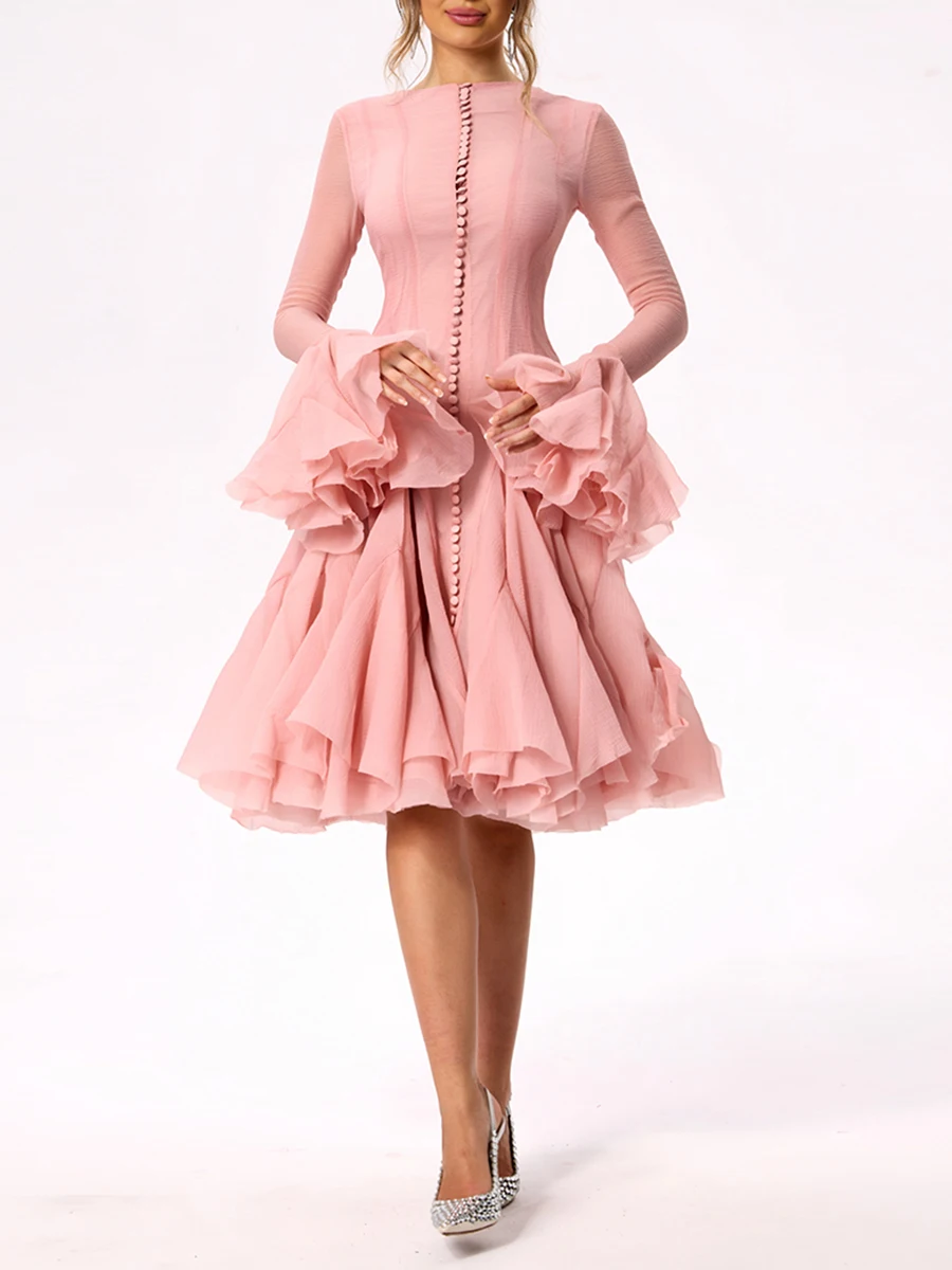 TWOTWINSTYLE, vestido de mujer, retales plisados irregulares, moda, manga larga acampanada, Mini vestidos ceñidos en la cintura, Ropa nueva 2024