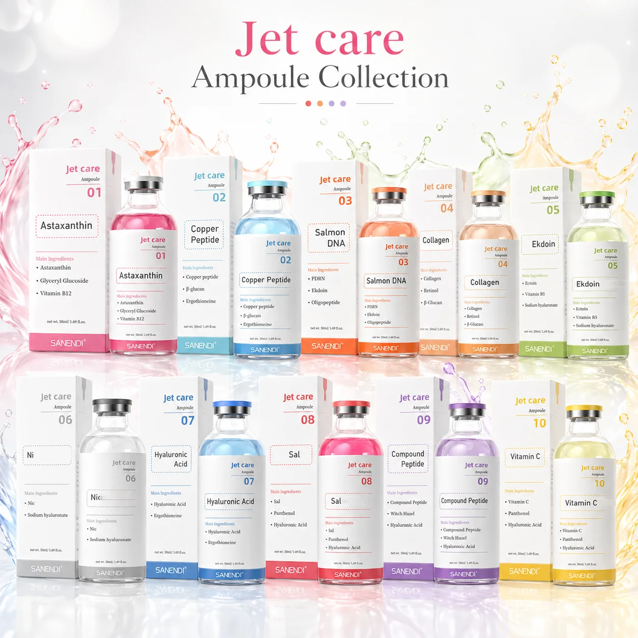 Ampollas Jet Care con ADN de Salmón, Suero de Ácido Hialurónico, Péptido de Cobre, Esencia Facial, Hidratación Suavizante, Brillo, Cuidado de la Piel Coreano