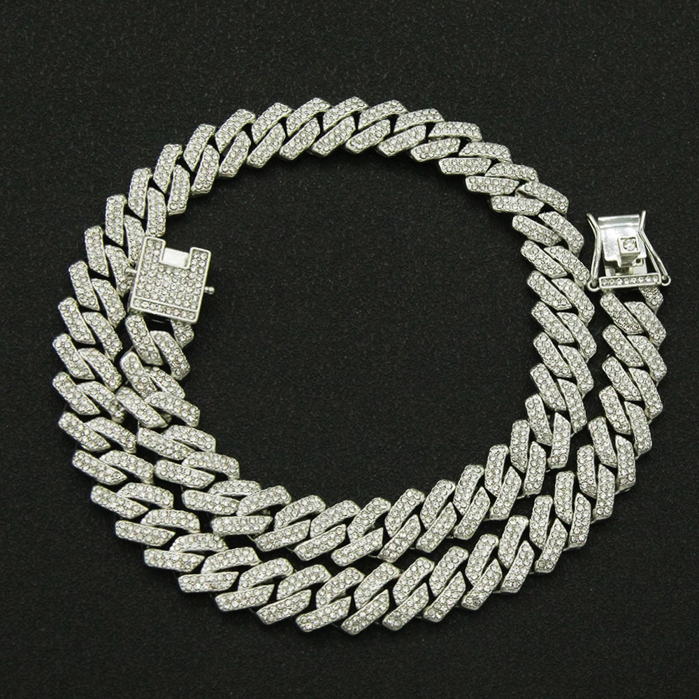 Collar helado de eslabones cubanos a la moda para hombre, cadena de diamantes de imitación de 14MM de ancho, collar de cadena cubana CZ de rapero, joyería de cumpleaños de Hip Hop