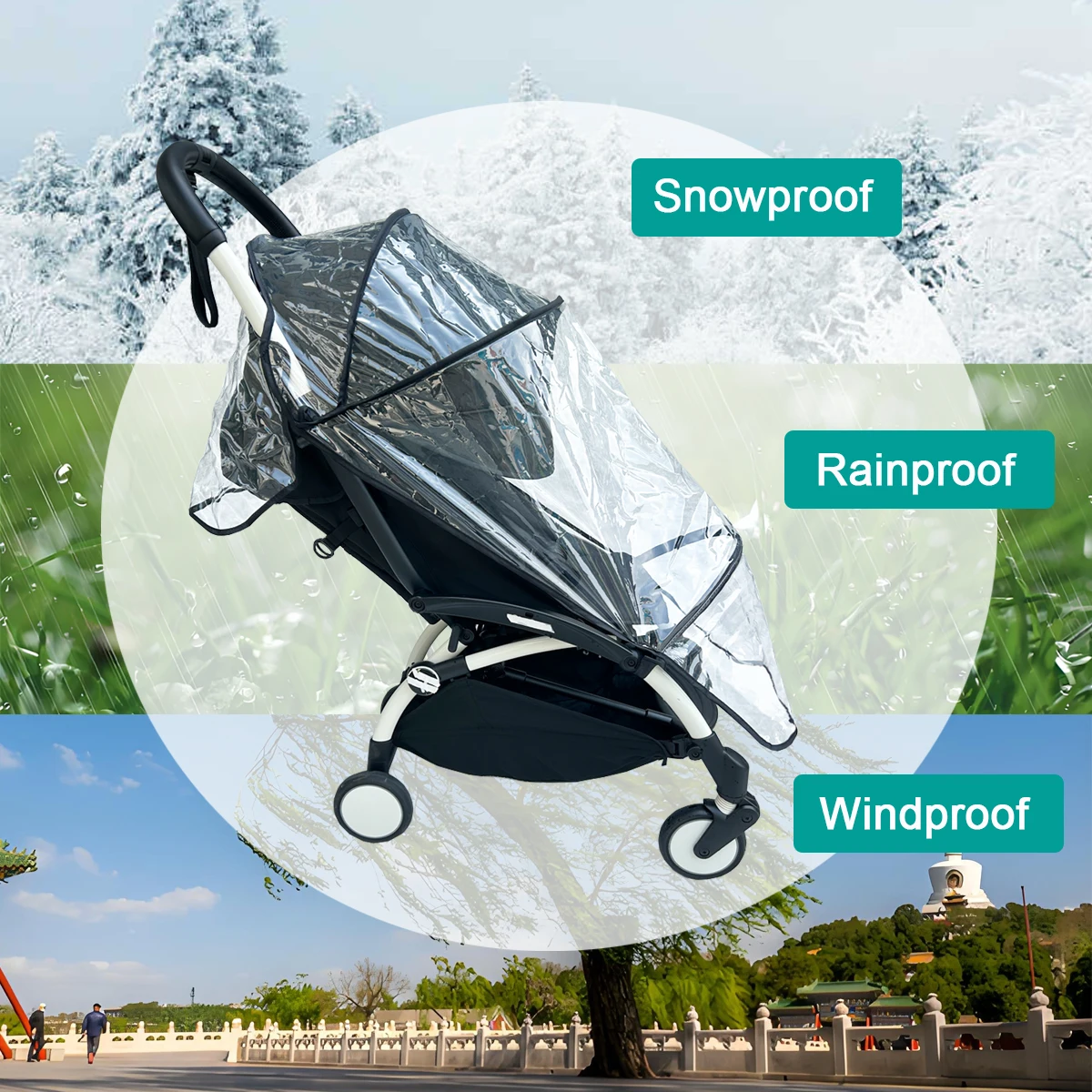 Cubierta de lluvia para cochecito para Babyzen YOYO/YOYO+/YOYO2 y Stokke YOYO3 - Protección meteorológica EVA transparente para lluvia, viento, nieve y polvo