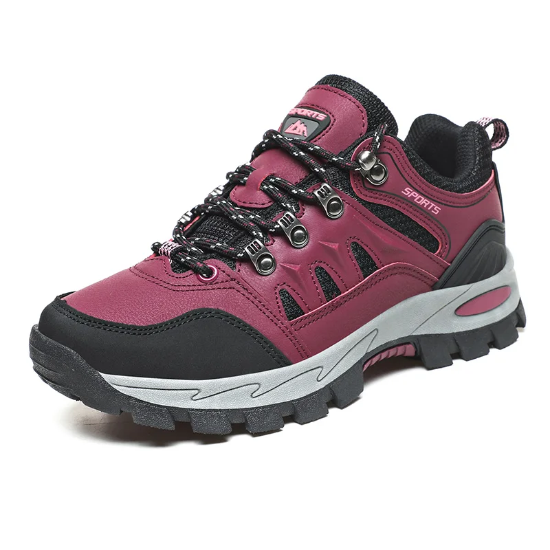 HIKEUP-zapatos de senderismo al aire libre para hombre y mujer, zapatillas deportivas de cuero de alta calidad, talla grande, Otoño e Invierno