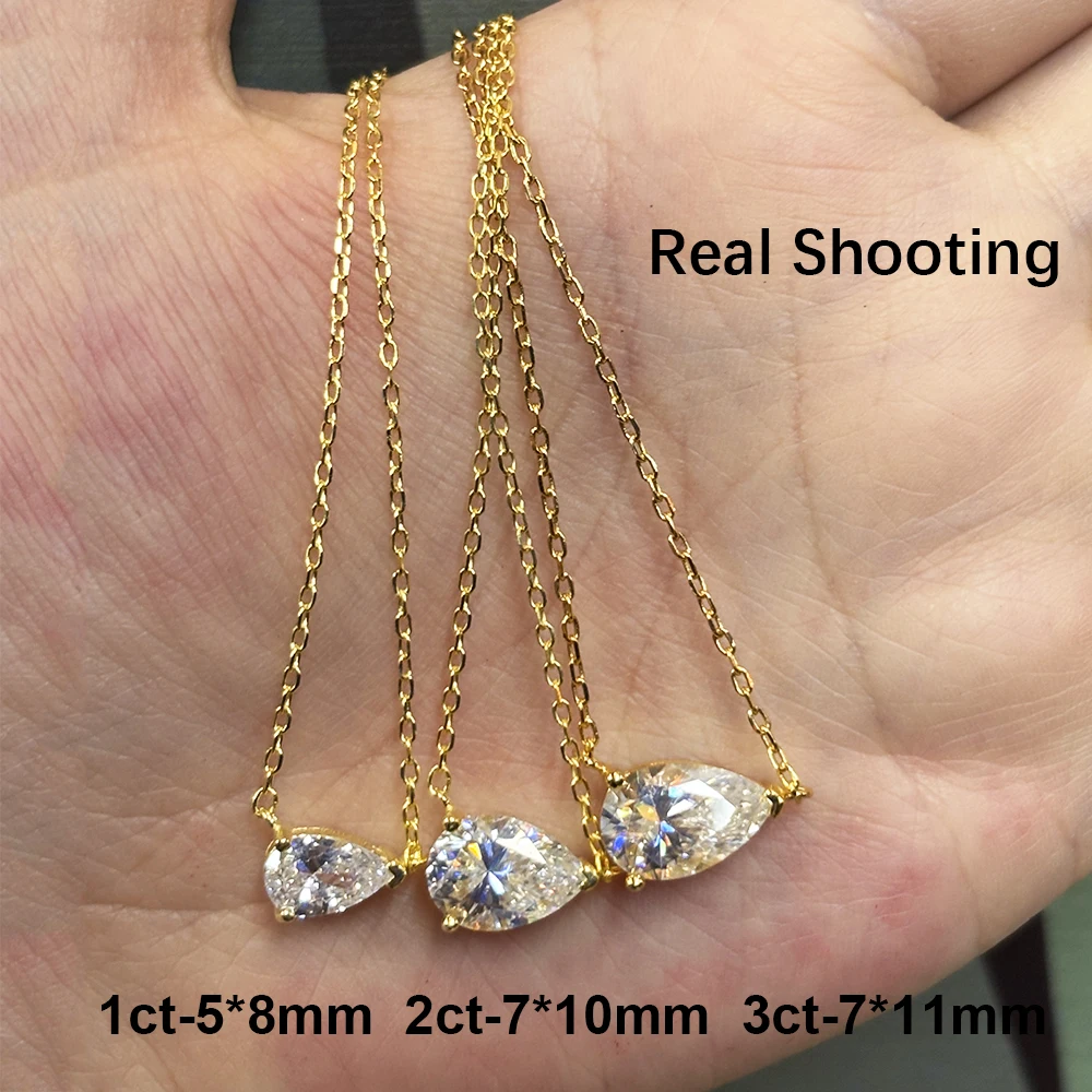 BXINY 1-3CT collar con colgante de moissanita con corte de pera S925 plata East West Solitaire gota de agua cadena de cuello de diamante para joyería de mujer