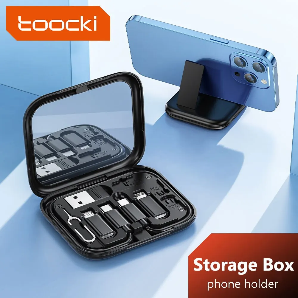 Toocki USB tipo C a USB C Cable 60W 4 en 1 Mini juego de cables de datos caja de almacenamiento cargador de carga rápida soporte para teléfono móvil para Xiaomi